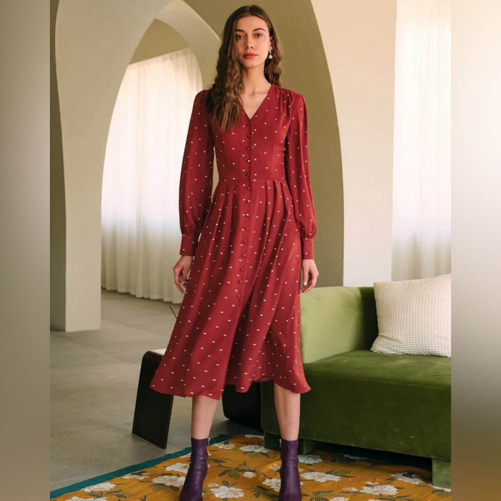 NWT RIHOAS The Polka Dot Pleated Midi Dress